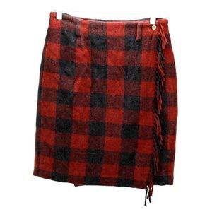 Breeches Vintage Wool Plaid Schoolgirl Preppy Wrap Skirt Sz 12 Fringe Lined USA